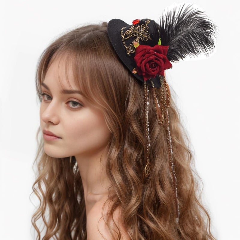 GRACEART Steampunk Accessories Mini Top Hat for Women Headwear (A) - Image 3